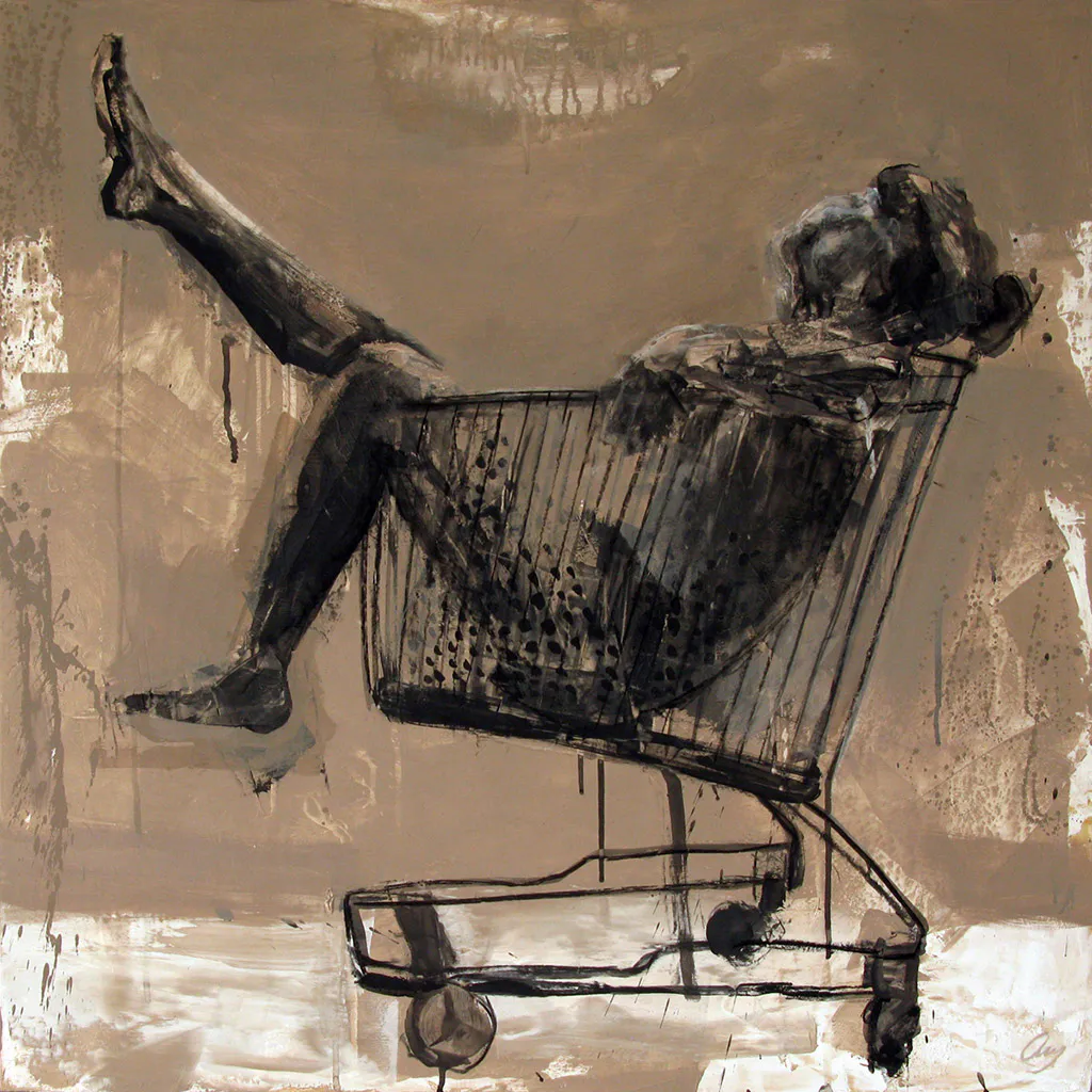 <p>Shopaholic / el consumo (2015), acrílico sobre madera, 80x80 cm</p>
