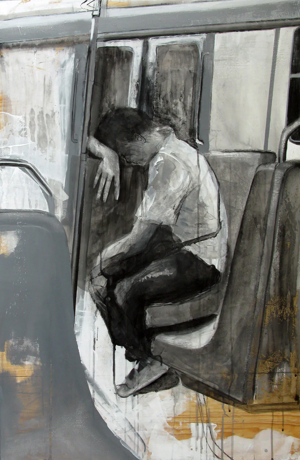 <p>Escena en metro II / Niños Héroes (2015), acrílico sobre madera, 100x65 cm</p>
