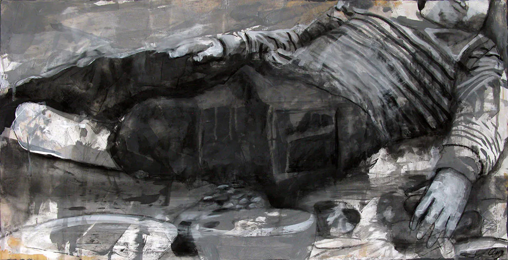 <p>Tragón (2015), acrílico sobre madera, 40x80 cm</p>
