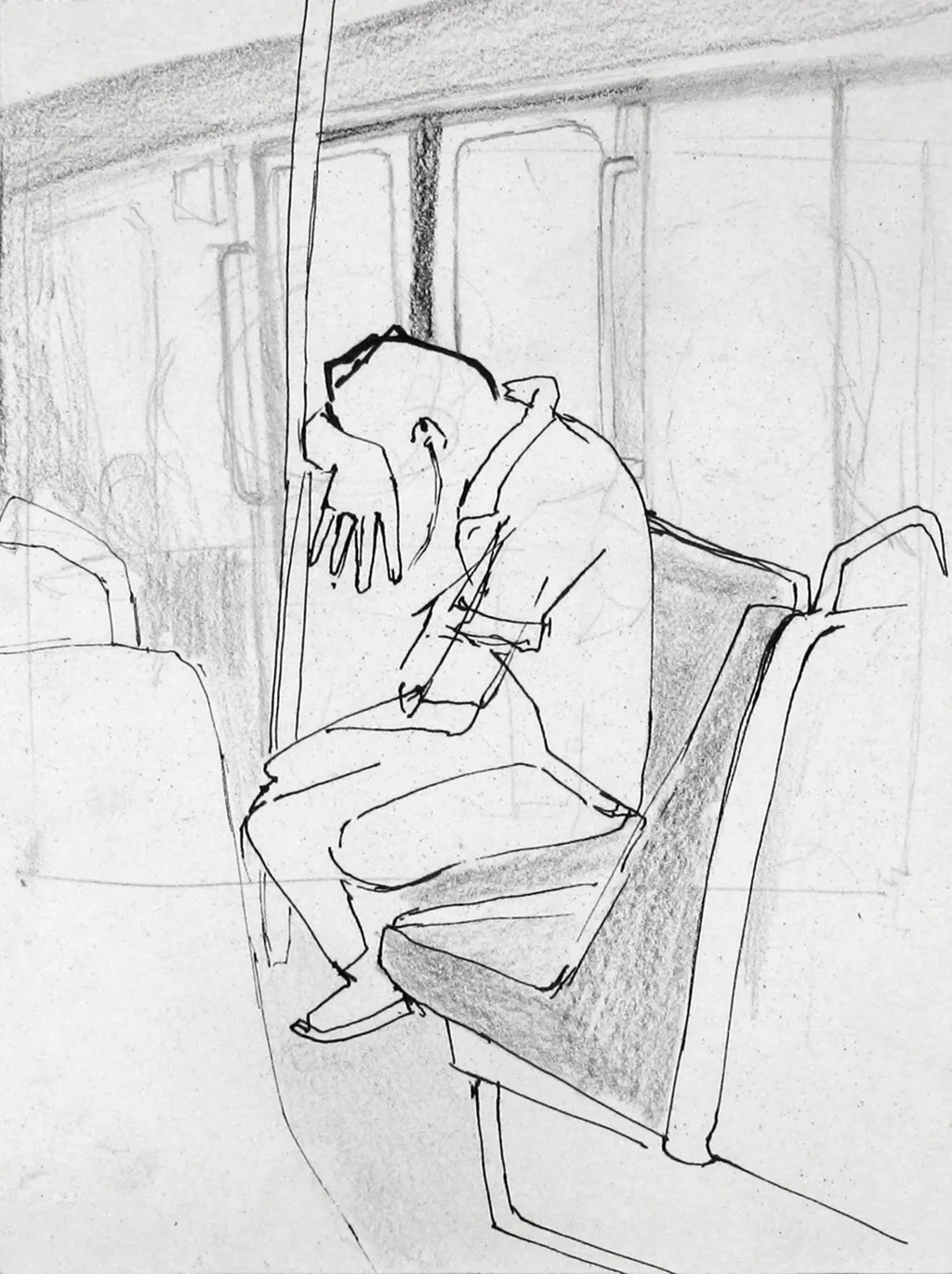 <p>Estudio escena en el metro II (2015), grafito y carboncillo sobre papel, 17x12.5 cm</p>
