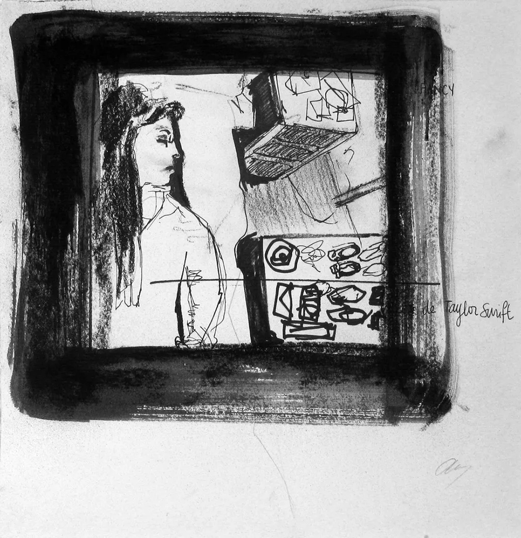 <p>Estudio la infanta II (2015), grafito, carboncillo y acrílico sobre papel, 18x17.5 cm</p>
