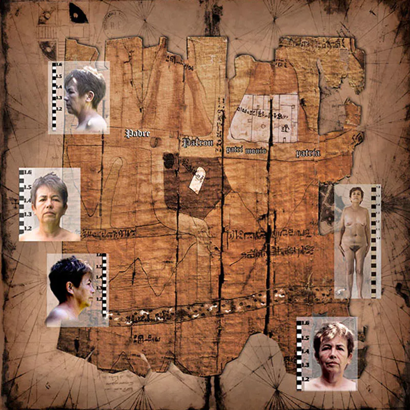 <p>Como mujer no tengo patria | Serie Identificaciones | Panel 1 de 3 | 1 x 1m | Impresión digital sobre panel texturizado en tierra</p>
