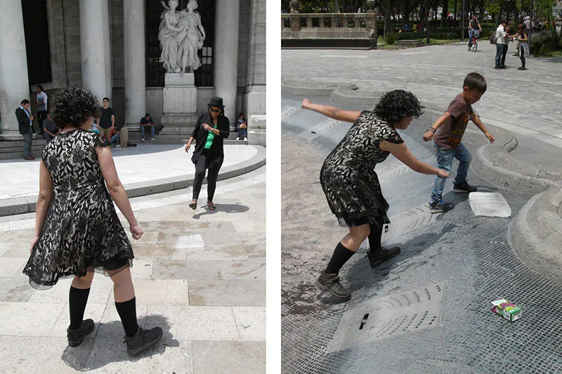 <p>Romper el hielo (hielo pateado), Alameda Central, Ciudad de México, de la serie Tránsitos en el Territorio. 2018.</p>
