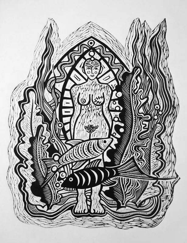 <p>Soy del mar | Grabado en linóleo estampado sobre papel | 40 x 30 cm | 2014</p>
