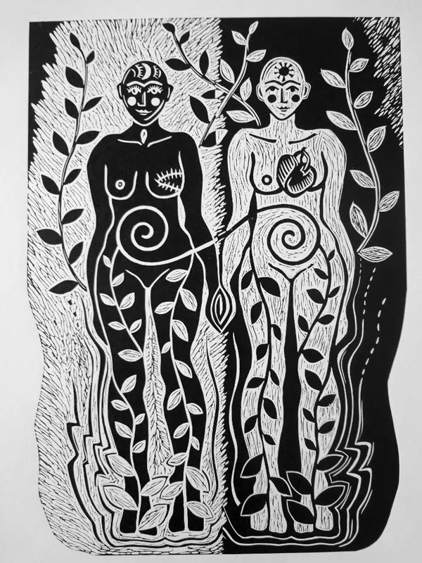 <p>Las dos Rosas | Grabado en linóleo estampado sobre papel | 50 x 40 cm | 2014</p>
