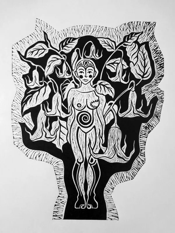 <p>Rosa árbol | Grabado en linóleo estampado sobre papel | 40 x 30 cm | 2014</p>
