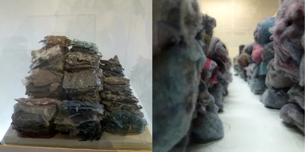 <p>Diario de Familia | Pelusas de lavadora y secadora coleccionadas durante 5 años | medidas variables | 2007-2012</p>
