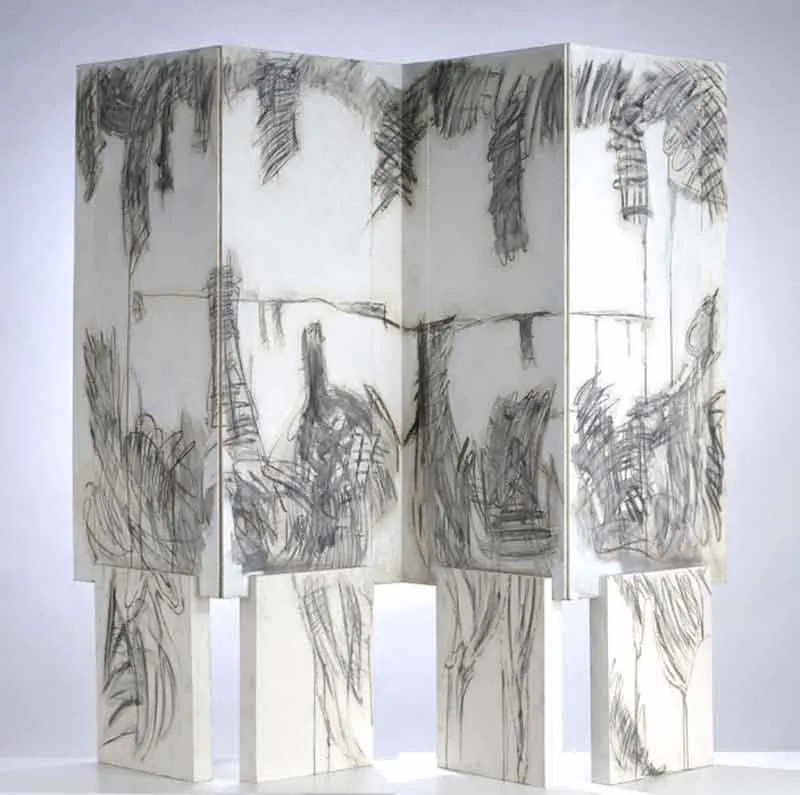 <p>De la serie Lugares | Donde las líneas dan vuelta(frente) | 2004 | 240 X 174 cm | Carbón y tinta sobre madera</p>
