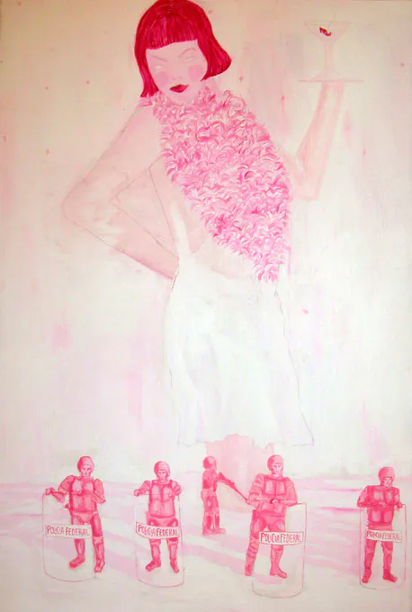 <p>El mundo rosa de la Srta. derecha | acrílico s/tela | 150 x 100 cm. | 2009</p>
