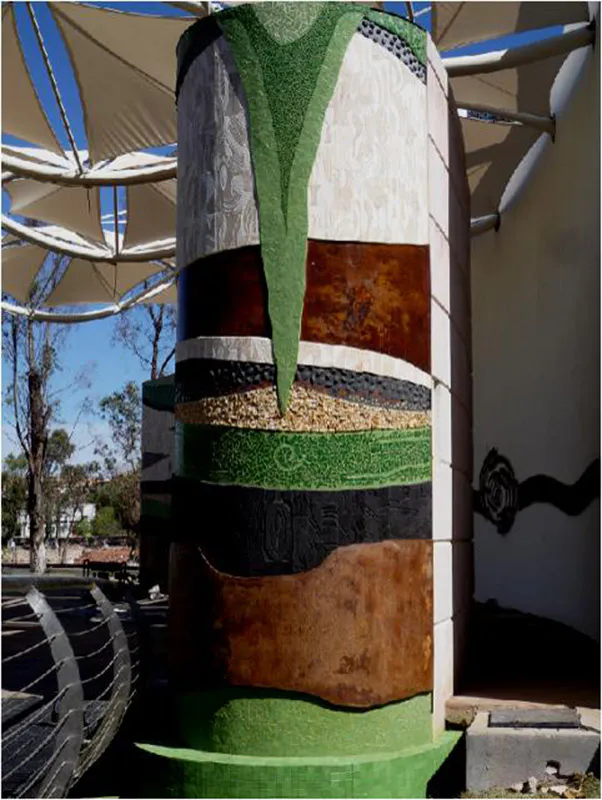 <p>Terra Mural. 2009. Técnica mixta. 2000 x 500 cm. Foro al aire libre del parque la Encantada en la Ciudad de Zacatecas, Zac.</p>
