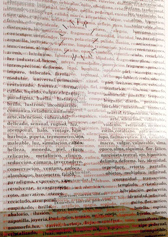 <p>Caligrama Cáliz Tehuana | Tres hojas de vidrio plano de 6mm. Impreso en serigrafía con tipografías en negro y rojo | 190 x 100 cm | 2012</p>
