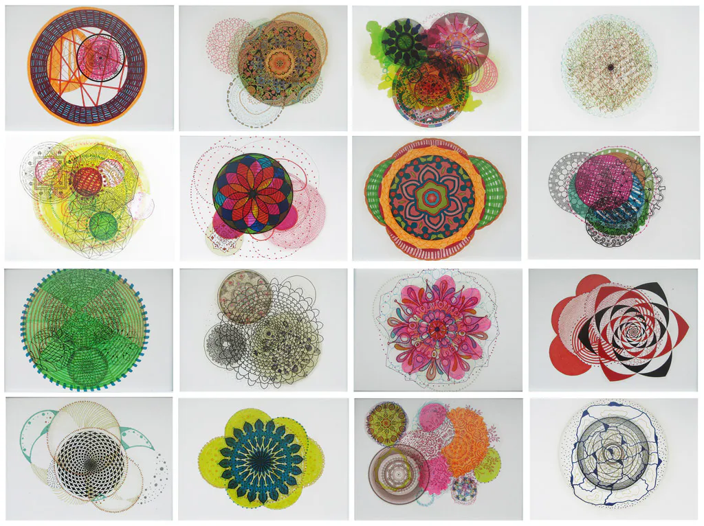 <p>Dibujos a lápiz, plumón, pastel e impresiones a color en acetato/papel 18 x 24 cm c/u | 2012</p>
