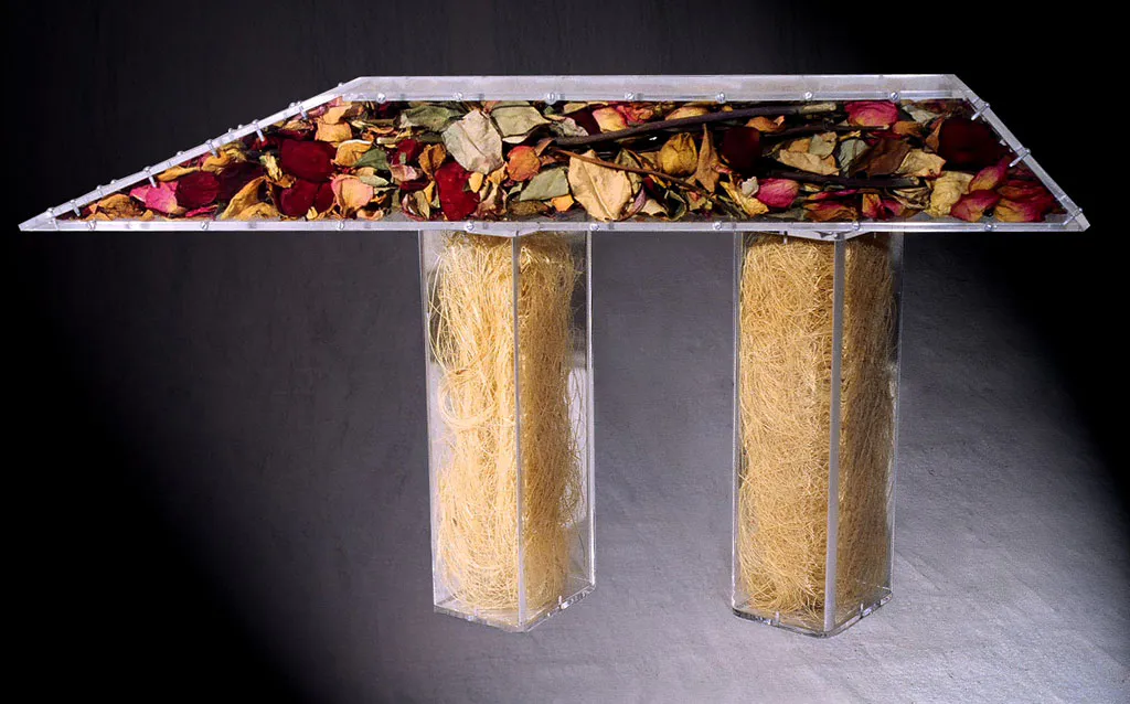 <p>Untitled | Acrilico, fibras naturales y flores secas | 16.5 x 30 x 6 inches | 2004</p>
