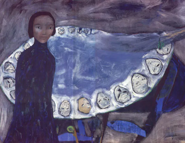 <p>Travesía | arena, polvo de mármol, agua, cola y barniz sobre lino | 100x130 cm</p>
