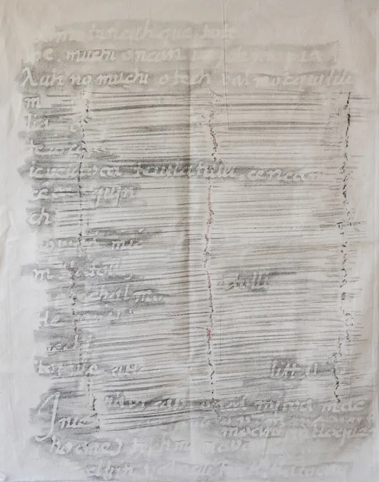 <p>Bejuco | .80 m x .62m | Graphite and colored pencils over cotton | Ximena Labra 2023</p>
