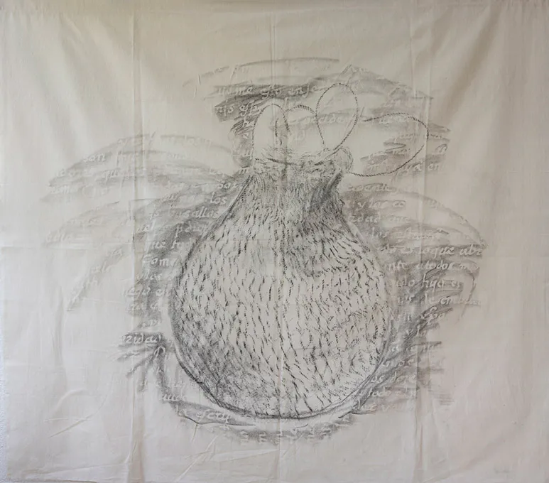 <p>Bolsa para comal | 1.30 m x 1.40m | Graphite and colored pencils over cotton | Ximena Labra 2023</p>
