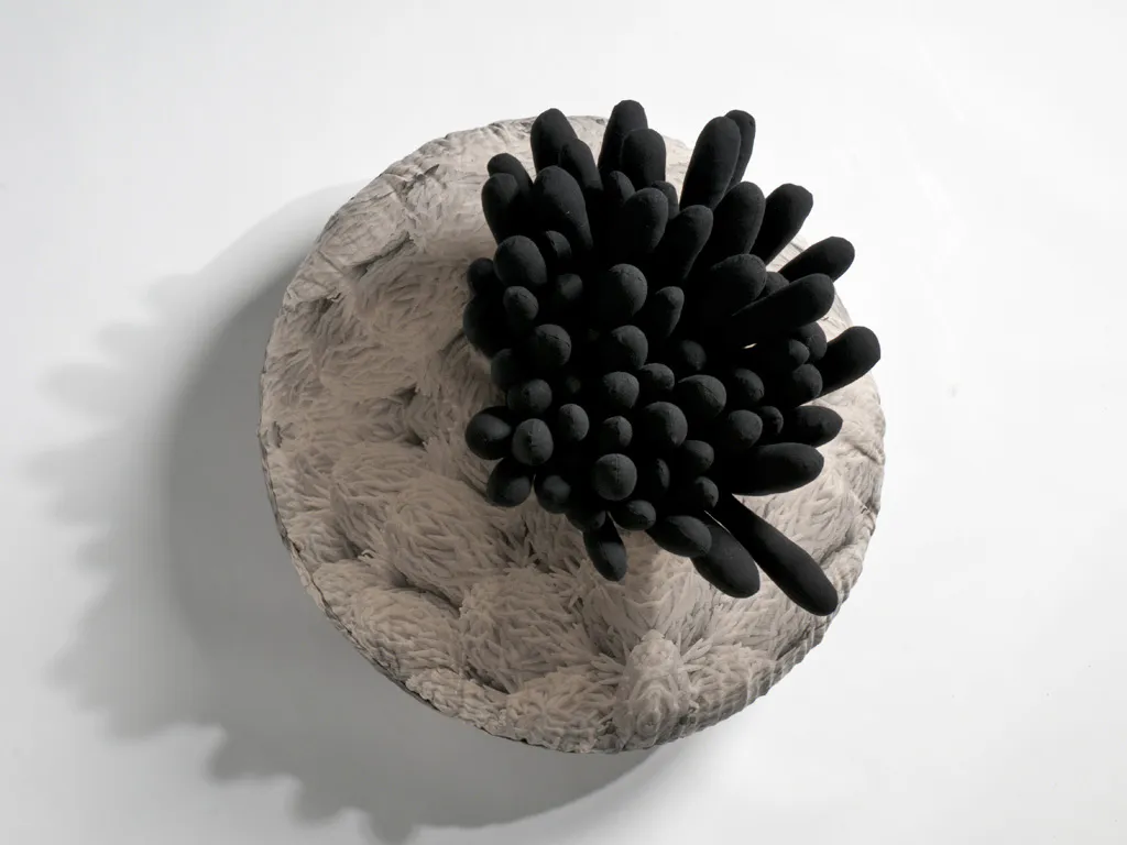 <p>De la serie: Huecos y bultos | Altura .60 cm x largo.60 cm xprofundidad .39 cm | manta impresa con fotografia y manta negra | 2010</p>
