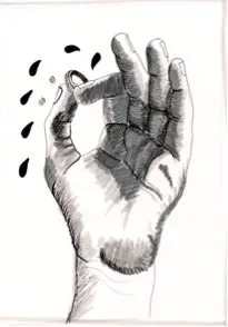 <p>Mano, de la serie sueños. 2013. Tinta sobre papel. 12 x 17 cm.</p>
