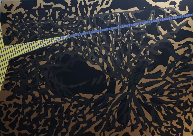 <p>El árbol se pliega en el horizonte 4 | Pintura vinil-acrílica/madera | 122 x 172 cm | 2014</p>
