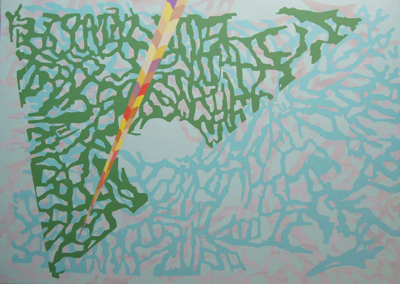 <p>El árbol se pliega en el horizonte 6 | Pintura vinil-acrílica/madera | 122 x 172 cm | 2015</p>
