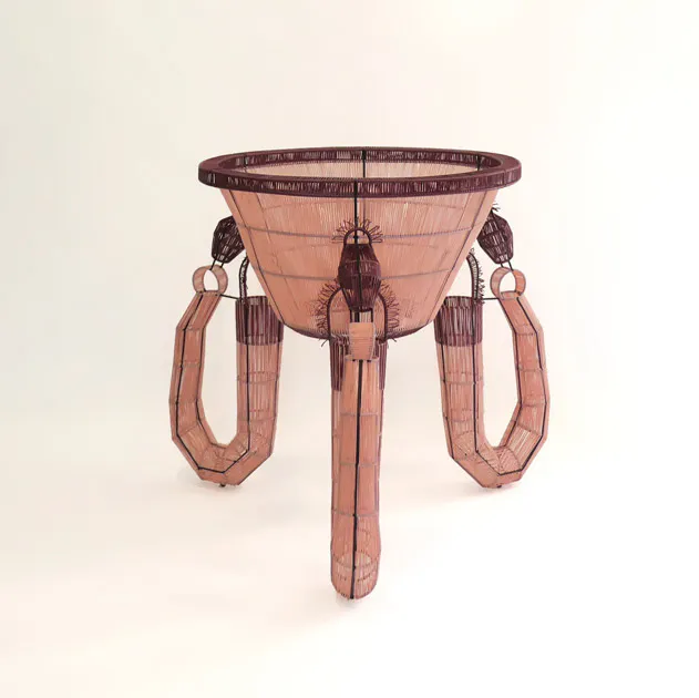 <p>7ª repatriada. 2022. Acero, pintura electrostática y cordones de polietileno. 94 x 130 x 130 cm</p>
