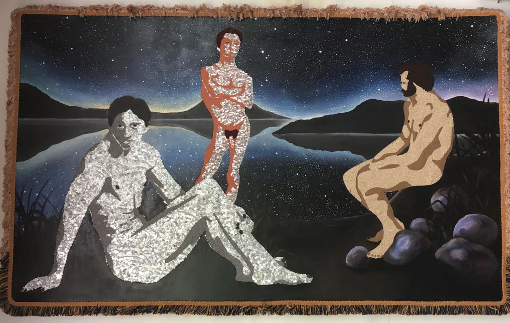 <p>El desenlace del mundo. 2021. Aplicaciones de tela, bordado sobre cojín. 47 x 45 cm.</p>
