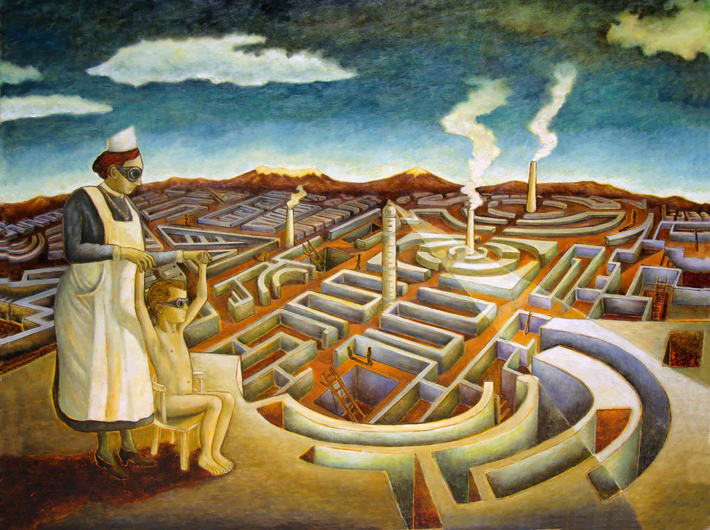 <p>La lección I | Encausto y chapopote/tela | 140x180cm | 2010</p>
