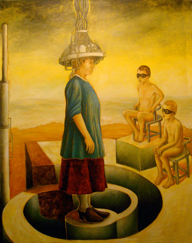 <p>La lección II | Encausto y chapopote/tela | 180x140 cm | 2010</p>
