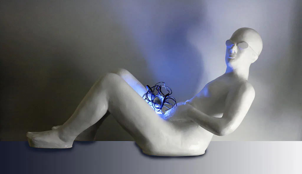 <p>Chac 2016 Yeso cerámico, laca automotiva, metal, vidrio y luz 72 x 70 x 146 cm</p>
