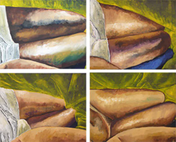 <p>Instantánea (Indiferente) | Óleo/tela | 4 módulos de 20 x 25 cm. | 2008</p>
