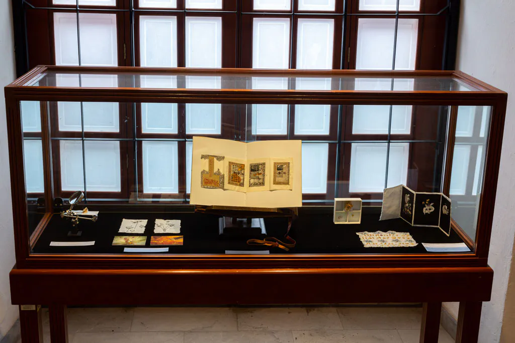 <p>Serie Syllabus Florum qui non sunt (Catálogo de flores que no existen) | Título: Vitrina con varios especímenes | Técnica: Lupa, libros de artista, ilustraciones y ensambles orgánicos. | Año: 2019-2022</p>
