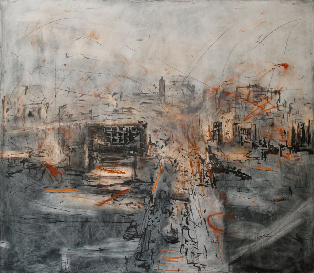 <p>Atardecer en la ciudad de los sueños | Mixta/tela 160x140 cm</p>
