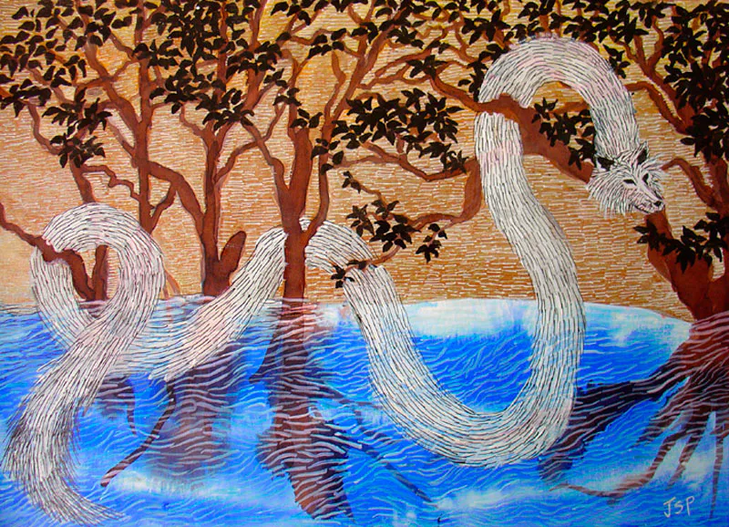 <p>Lobo rerpiente | tinta china, acrilico y pluma | 32 x 24 cm | 2008</p>
