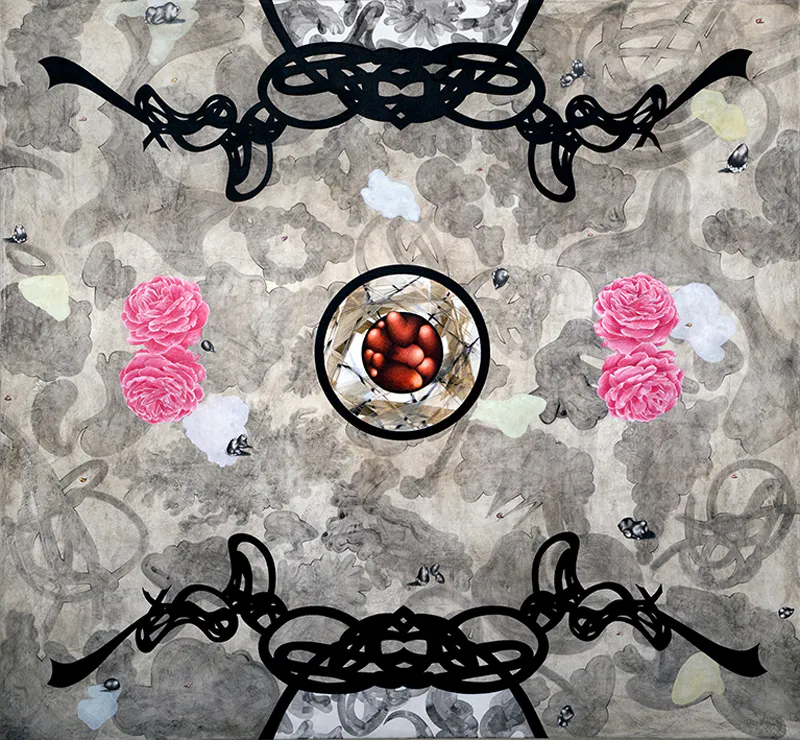 <p>Geometría blanda O | Acrílico, café y Prismacolor / tela | 120  130 cm. | 2011</p>
