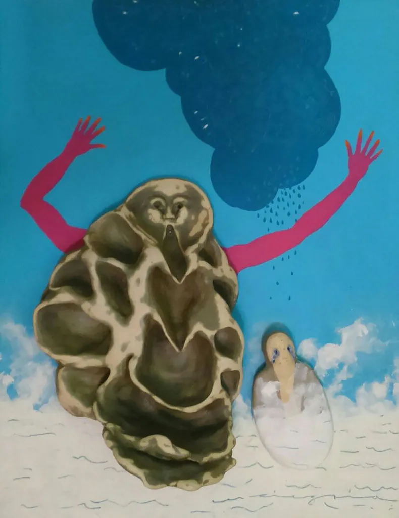 <p>cerámica de alta temperatura sobre soporte de madera intervenido 45x35x14cm</p>
